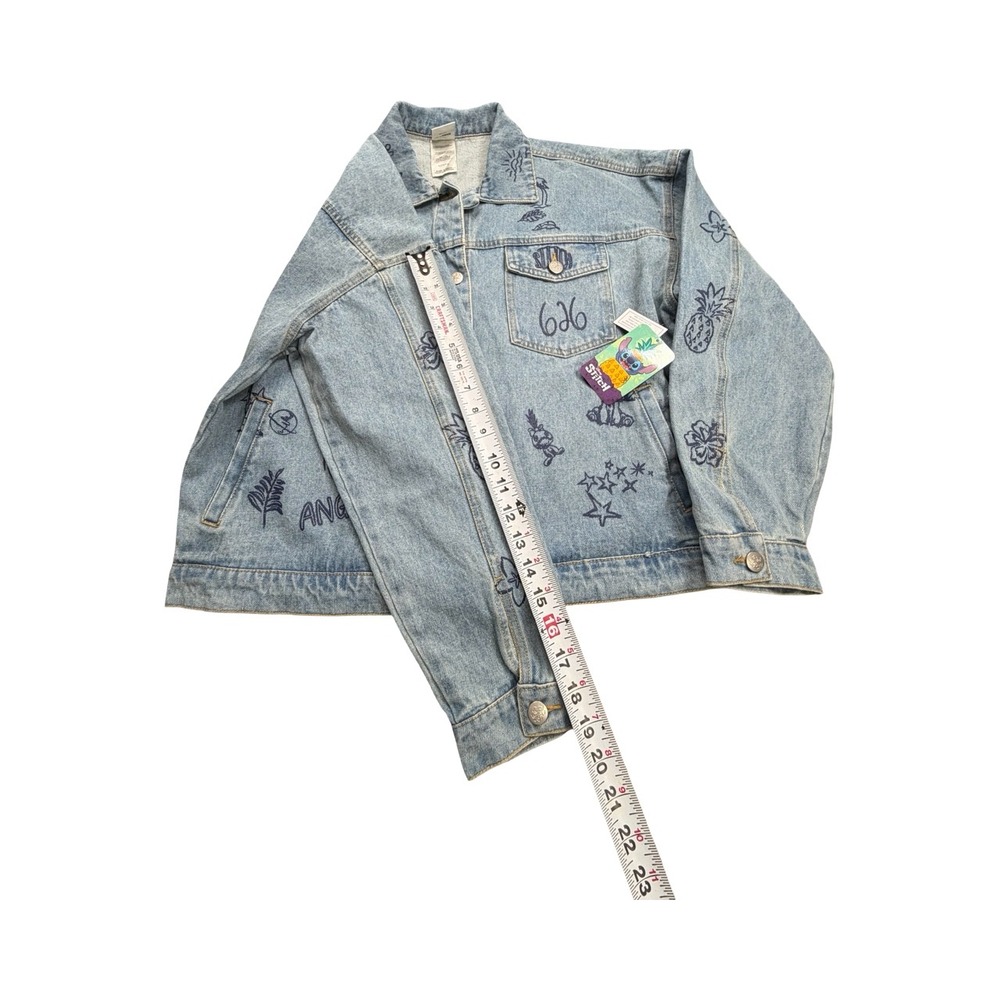 Disney Denim Jacket Womens L Blue Stitch Angel 626 Light Wash Embroidered Doodle - Picture 9 of 14